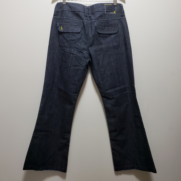 Lolé Organic Recycled Fibre Flared Leg Stretch Denim Yellow Threading S-12 NWOT - Picture 2 of 10